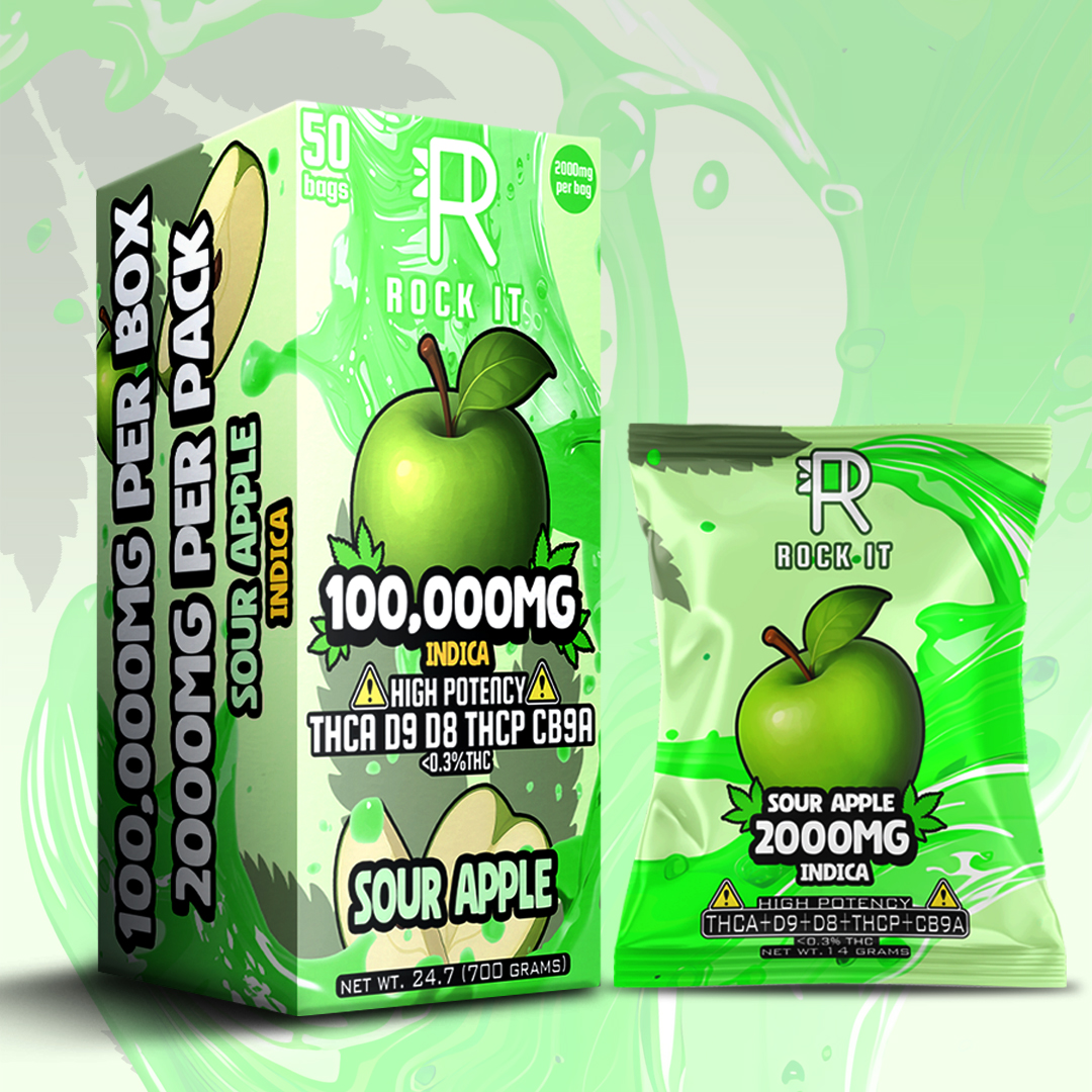 2000MG Sour Apple THCA – Delta 8 – Delta 9 – THCP – CB9A Box (50 Count)