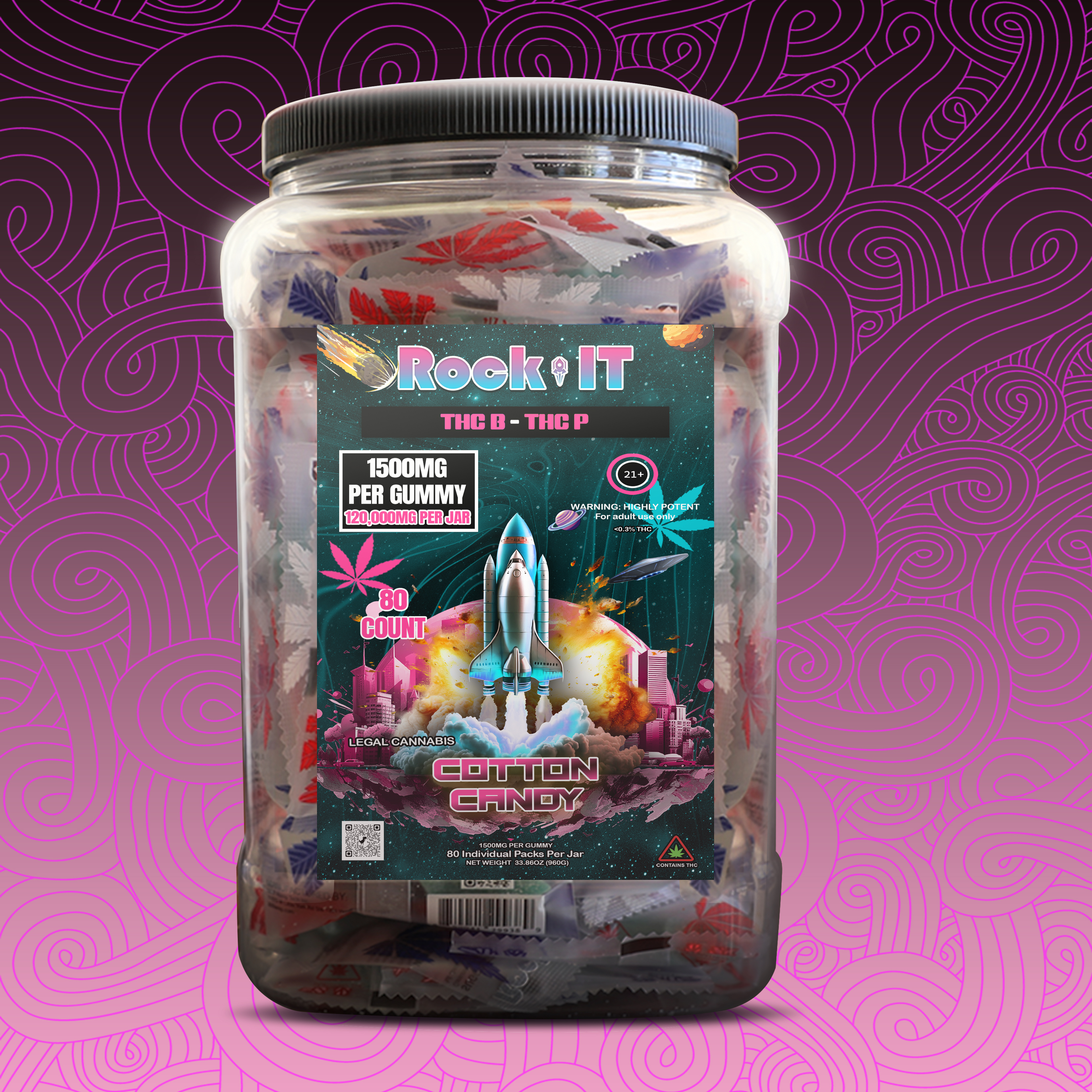 1500MG Cotton Candy THCB-THCP-HHC-Delta 8 Jar (80 count)