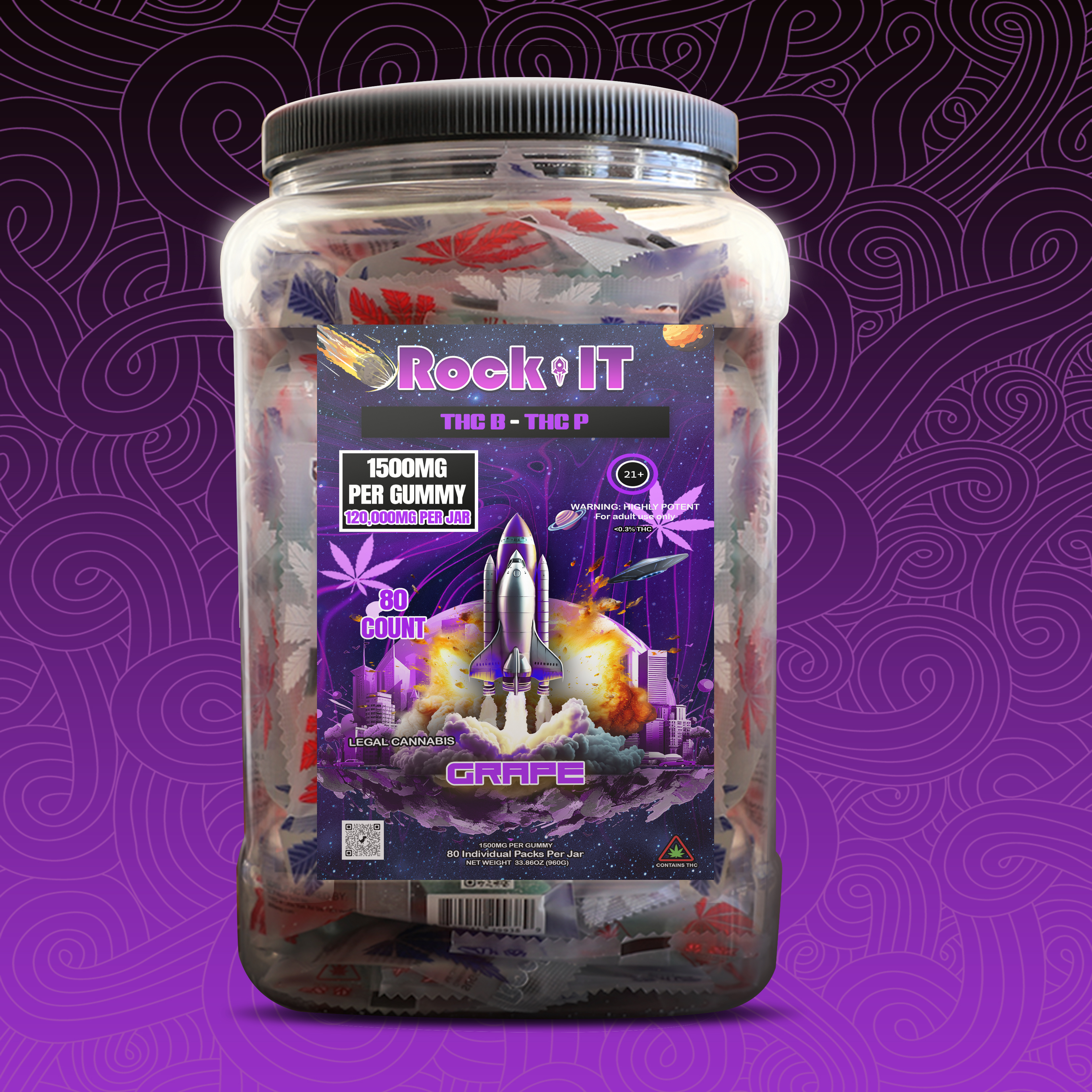 1500MG Grape THCB-THCP-HHC-Delta 8 Jar (80 count)